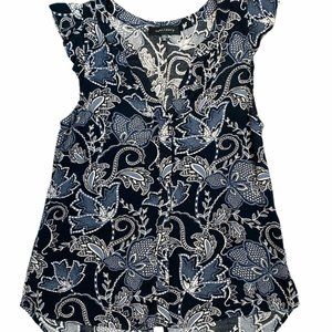 Sanctuary Women's Black Blue Floral Ruffled Sleeveless Top Blouse - Size XS